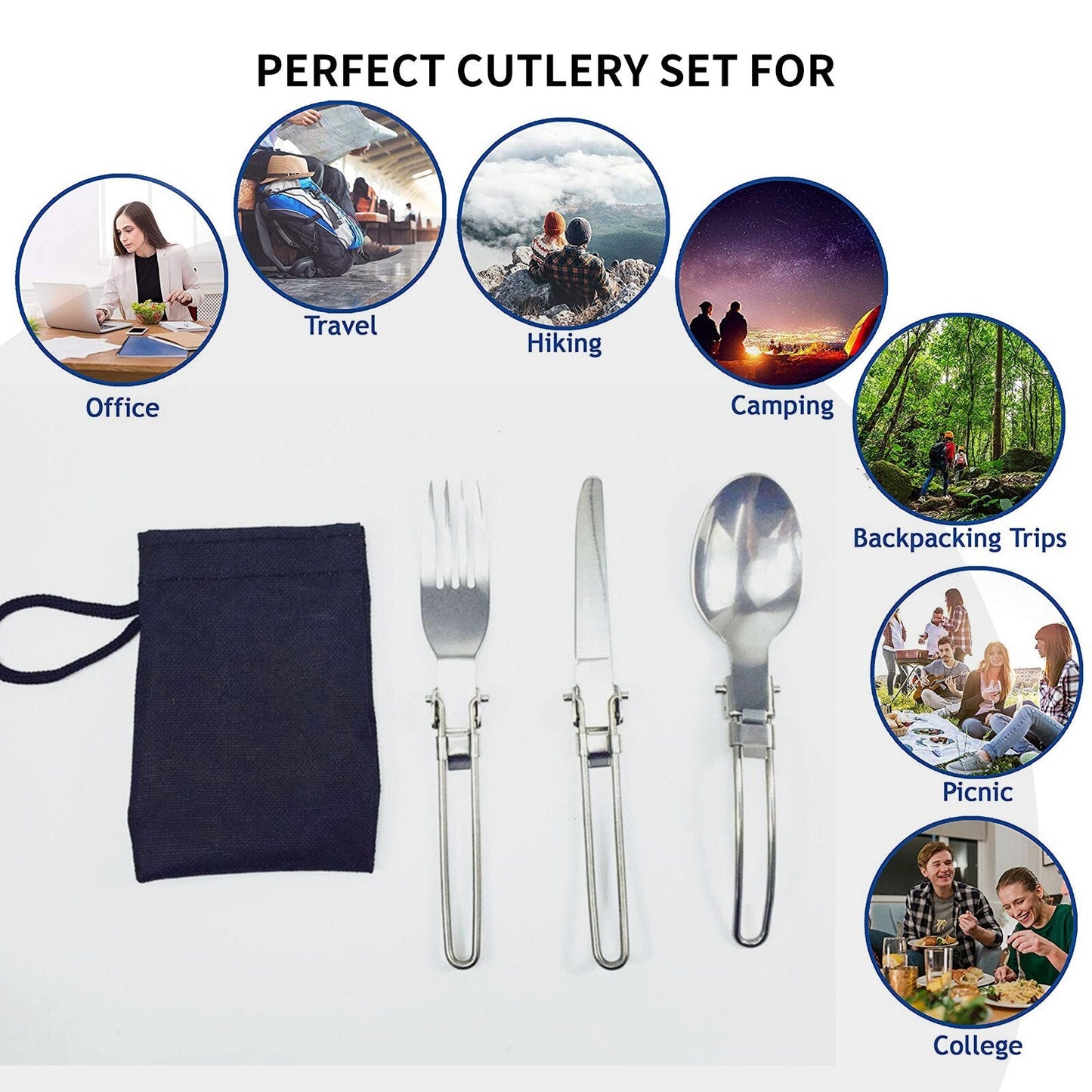 1pcs Camping Fork Spoon Outdoor Tableware Foldable Ultralight Stainless Steel Set Of Dishes For Camping Outdoor Cooking