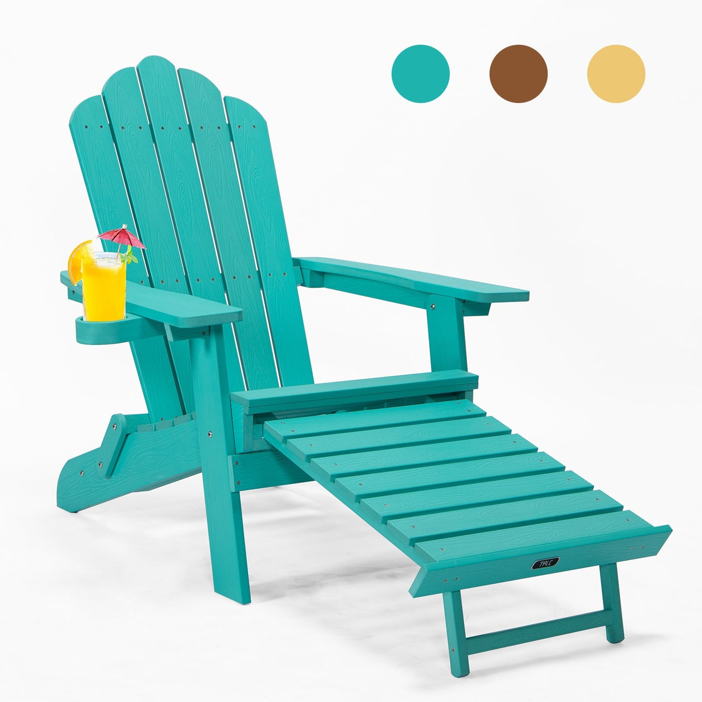 TALE Folding Adirondack Chair With Pullout Ottoman With Cup Holder; Oaversized; Poly Lumber; For Patio Deck Garden; Backyard Furniture; Easy To Install; .Banned From Selling On Amazon