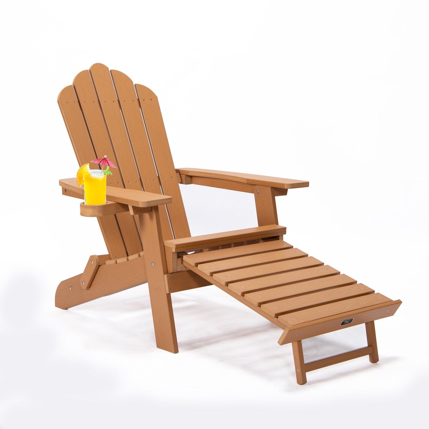 TALE Folding Adirondack Chair With Pullout Ottoman With Cup Holder; Oaversized; Poly Lumber; For Patio Deck Garden; Backyard Furniture; Easy To Install; .Banned From Selling On Amazon