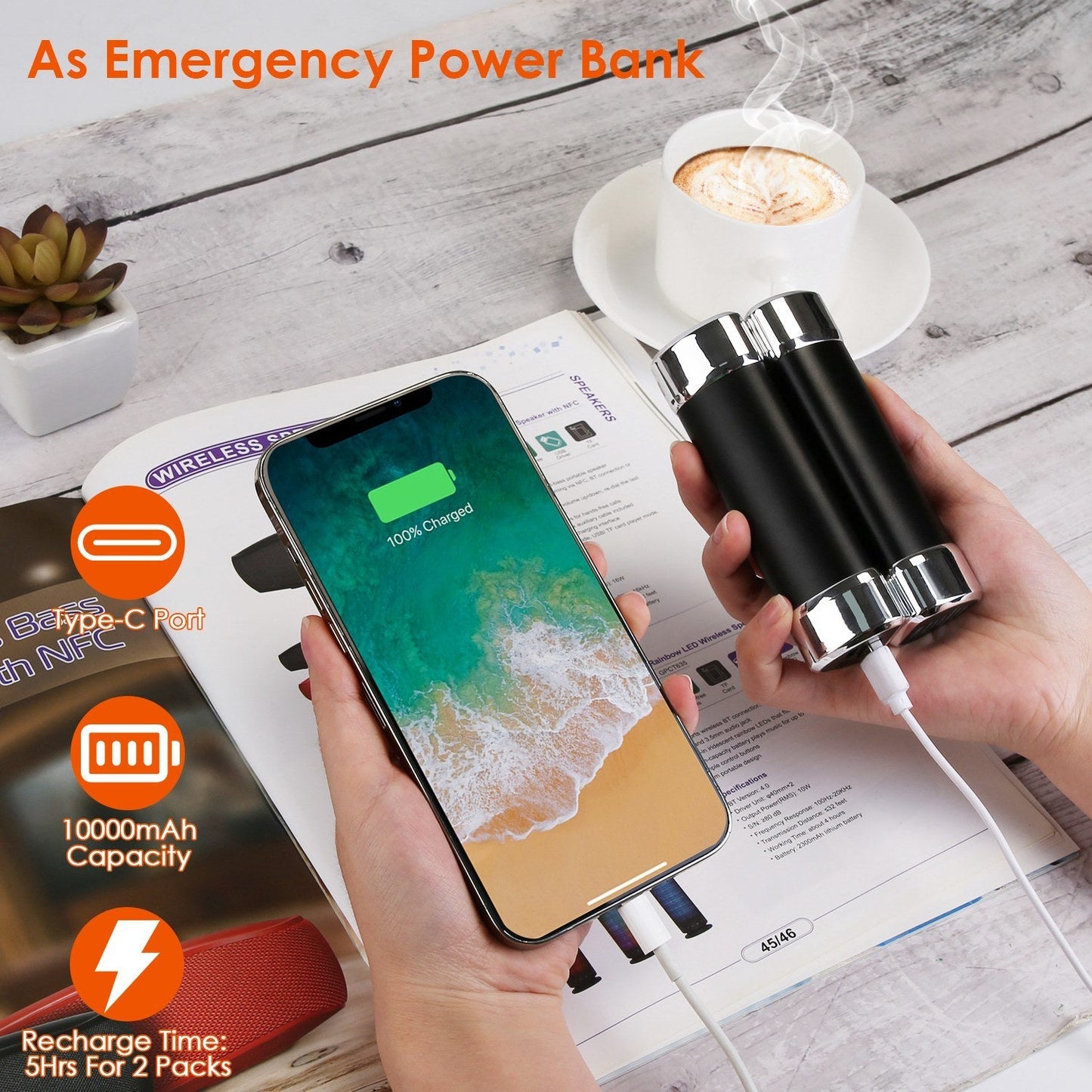 2 Packs 10000mAh Split-Magnetic Handwarmers 2 in 1 Portable Electric Pocket Heater Power Bank Portable Charger with 3 Heating Levels for Camping Hunting Fishing Skiing