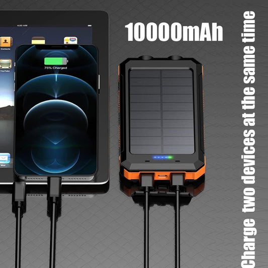 10000mAh Portable Fast Charging Power Bank 2USB Solar Charging with Flashlight For iPhone Xiaomi Android