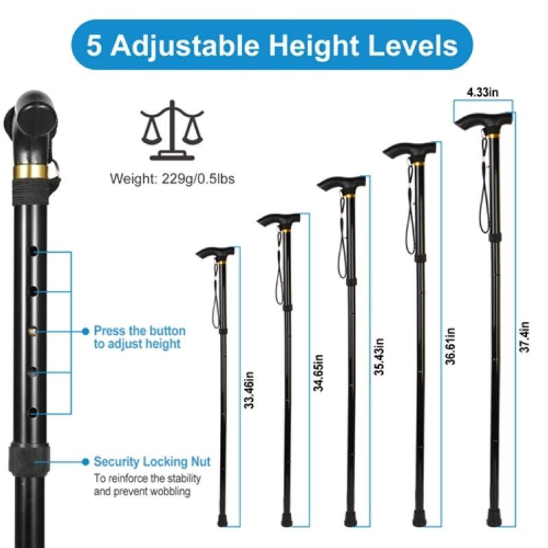 Anti-Slip Adjustable Folding Travel Hiking Walking Stick