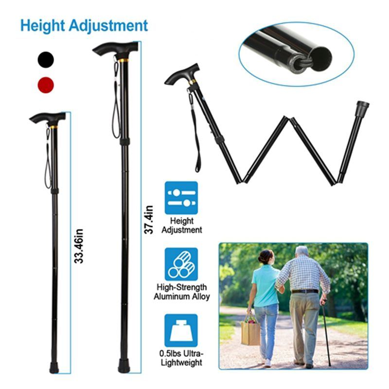 Anti-Slip Adjustable Folding Travel Hiking Walking Stick