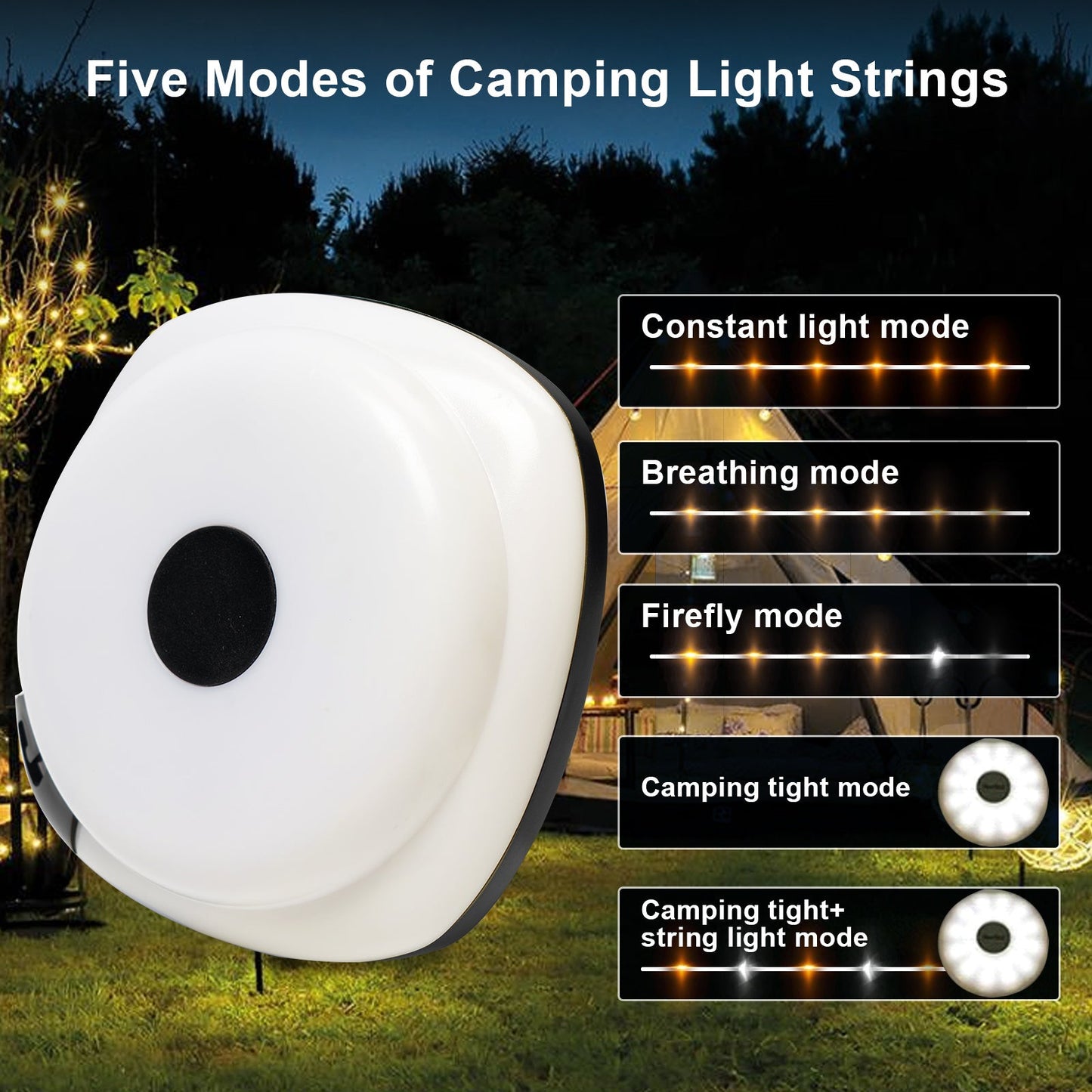 Wanjo Outdoor String Camping Lights , 5 Modes Dual Mode Adventure Tent Lantern (35Ft), Quick 30s Recovery,Portable Versatile Camping Lamp with Carry Bag for Camping,Christmas Fairy Lights Décor