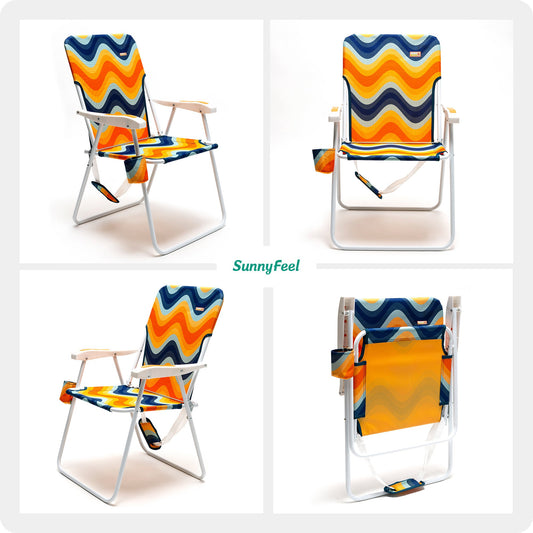 SunnyFeel AC1165 Folding Beach Chair Lightweight, Portable Lawn Chair for Adults Heavy Duty 300 LBS with Cup Holders, Foldable Camping Chair for Outdoor